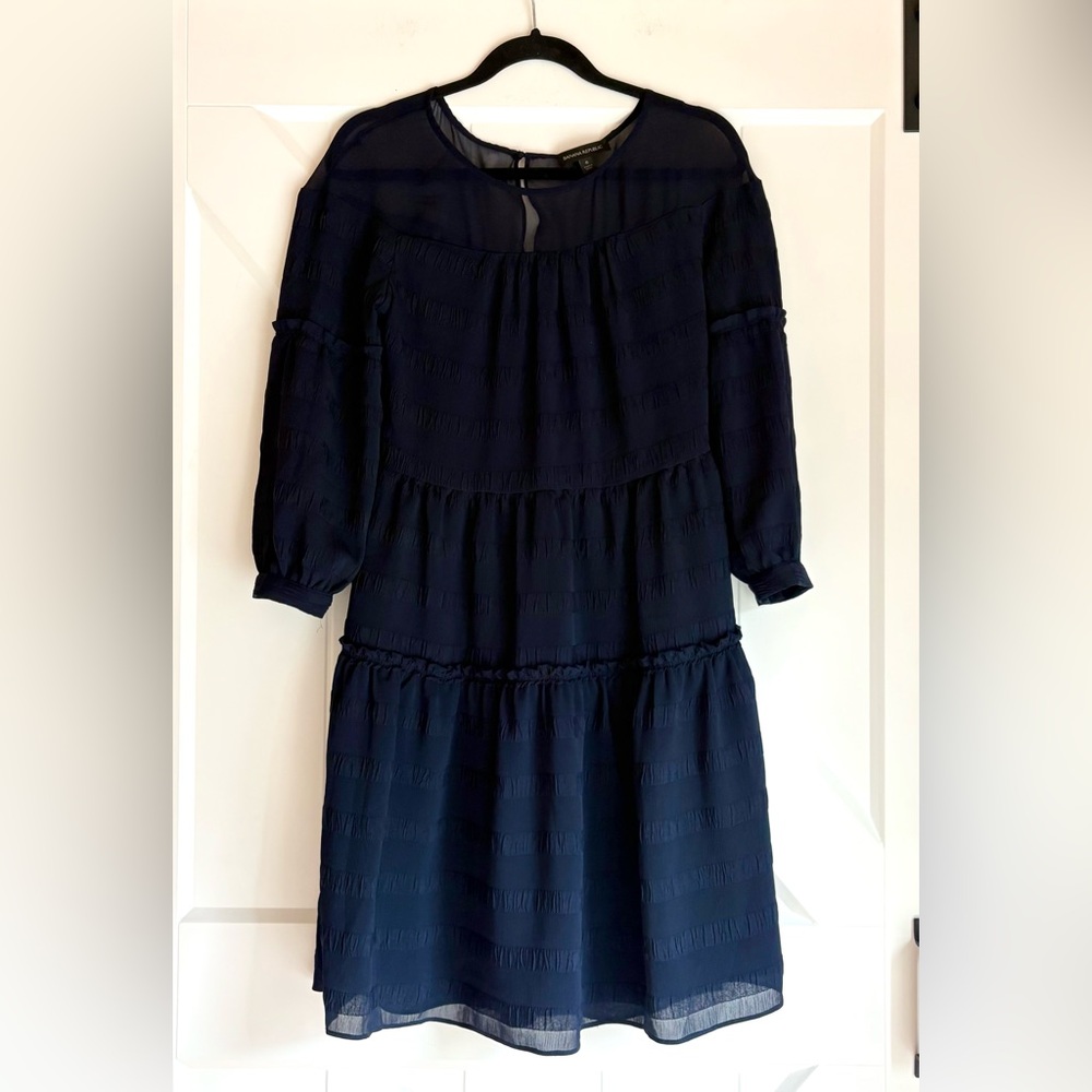 Banana Republic Navy Tiered Sheer Sleeve Dress Size 6
